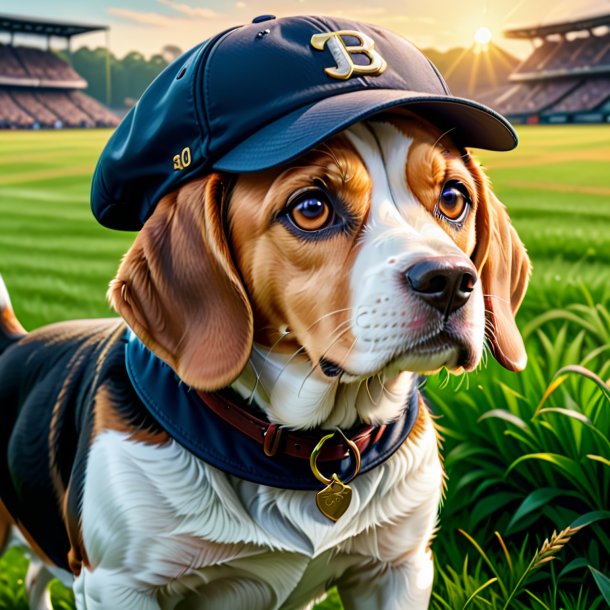 Illustration of a beagle in a cap on the field