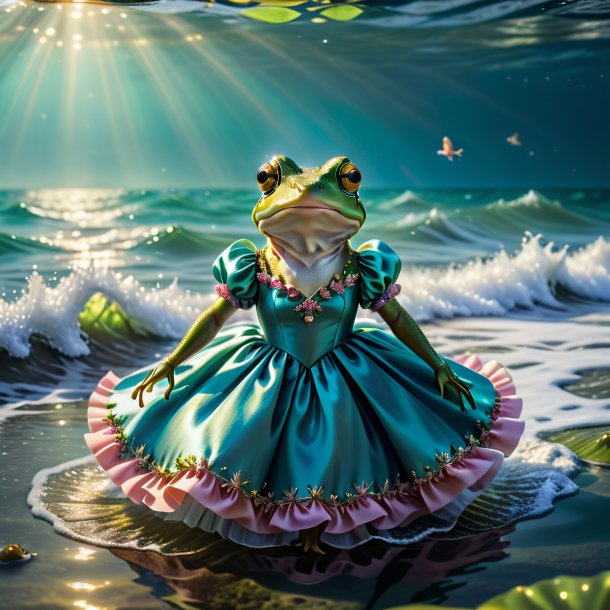 Foto de una rana en un vestido en el mar