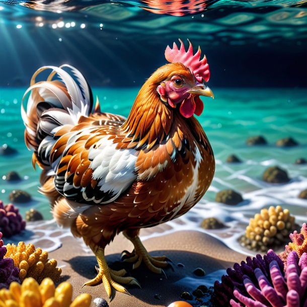 Photo of a hen in a gloves in the sea