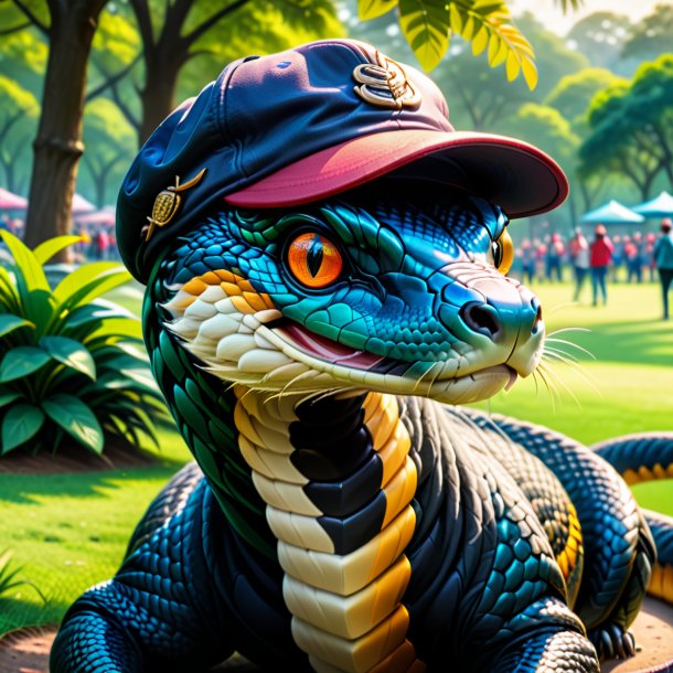 Drawing of a cobra in a cap in the park