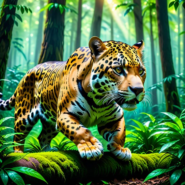 Photo of a playing of a jaguar in the forest