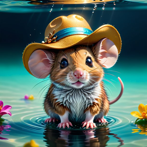 Foto de un ratón en un sombrero en el agua