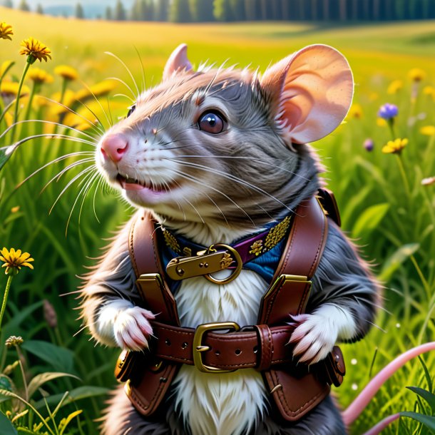 Picture of a rat in a belt in the meadow