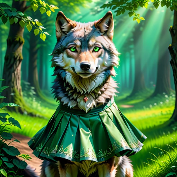 Imagem de um lobo em uma saia verde