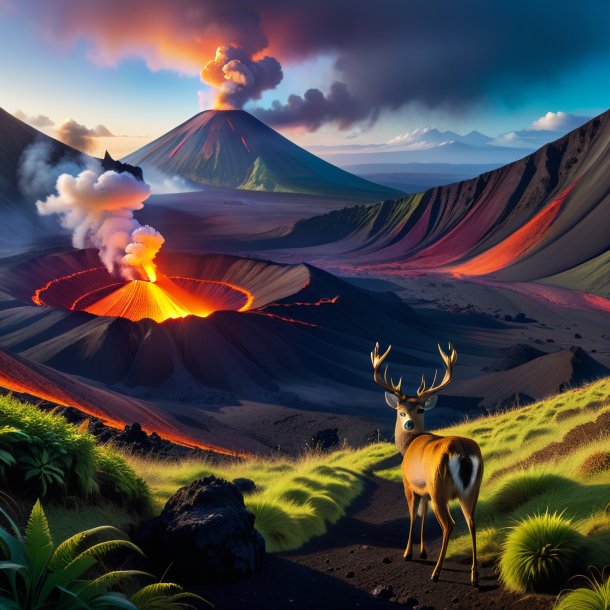 Pic d'une attente d'un cerf dans le volcan