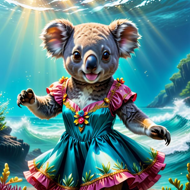 Drawing of a koala in a dress in the sea