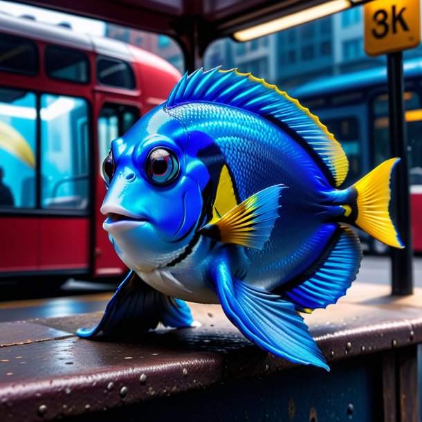 Imagem de um tang azul em uma luvas no ponto de ônibus