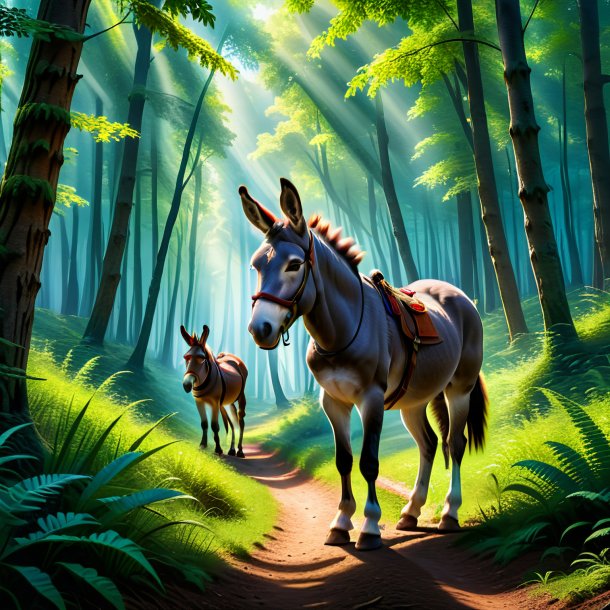 Picture of a waiting of a donkey in the forest