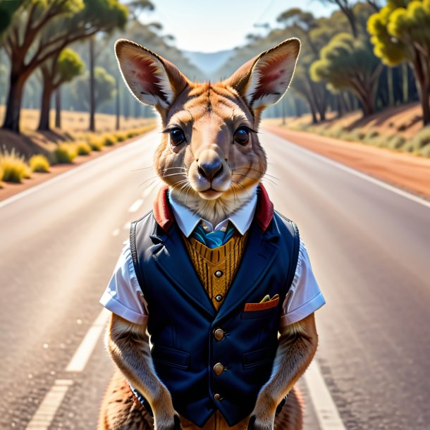 Drawing of a kangaroo in a vest on the road