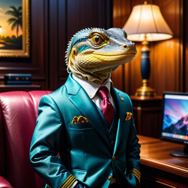 Photo d'un lézard de moniteur dans une veste dans la maison