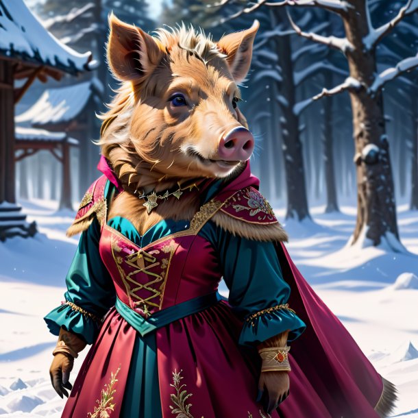 Drawing of a boar in a dress in the snow