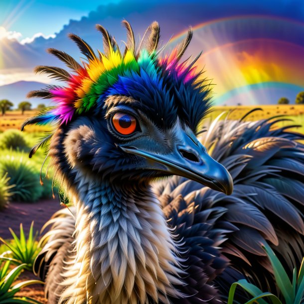 Image of a sleeping of a emu on the rainbow