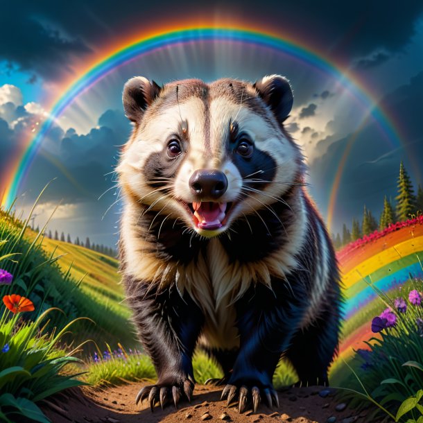 Image of a threatening of a badger on the rainbow