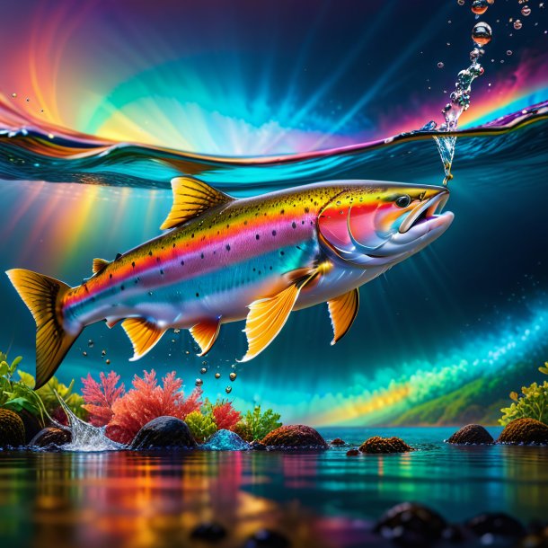 Photo of a drinking of a salmon on the rainbow