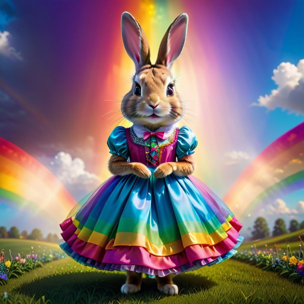 Image of a rabbit in a dress on the rainbow