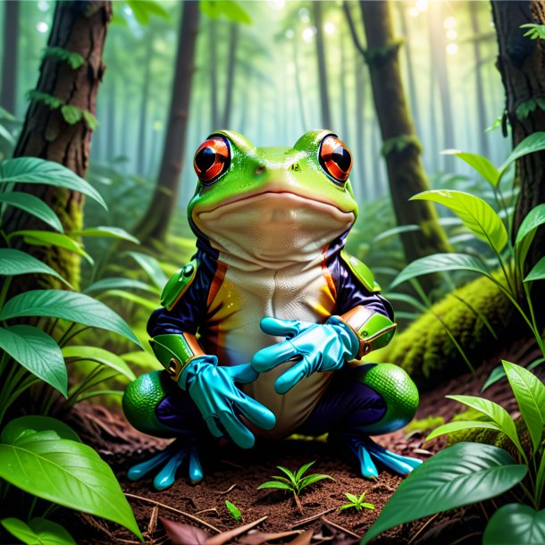 Pic of a frog in a gloves in the forest