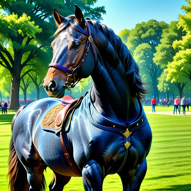 Drawing of a horse in a jeans in the park