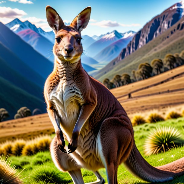 Image of a kangaroo in a belt in the mountains