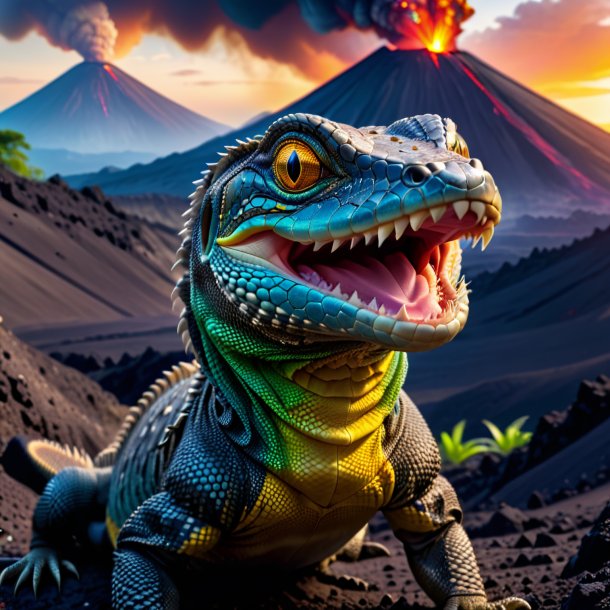 Pic d'un sourire d'un lézard moniteur dans le volcan