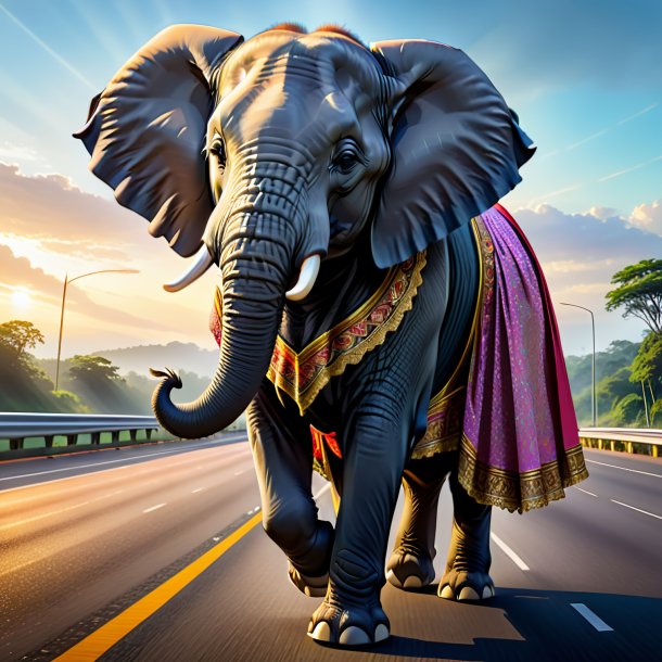 Drawing of a elephant in a skirt on the highway