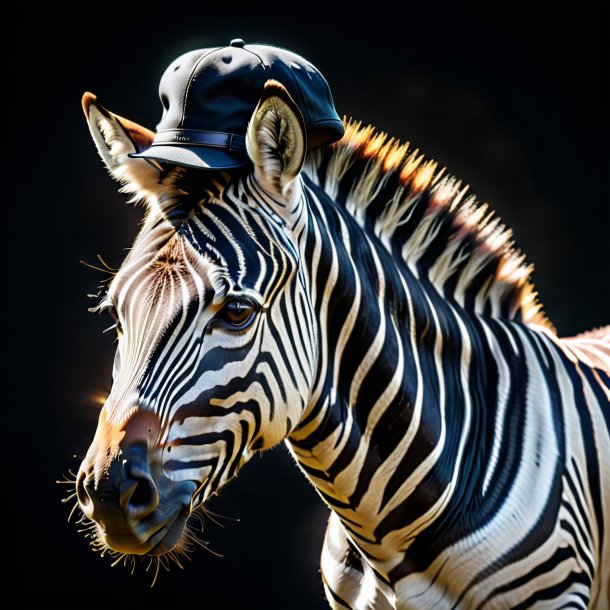 Image of a zebra in a black cap