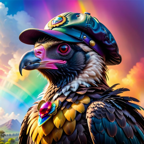 Picture of a vulture in a cap on the rainbow