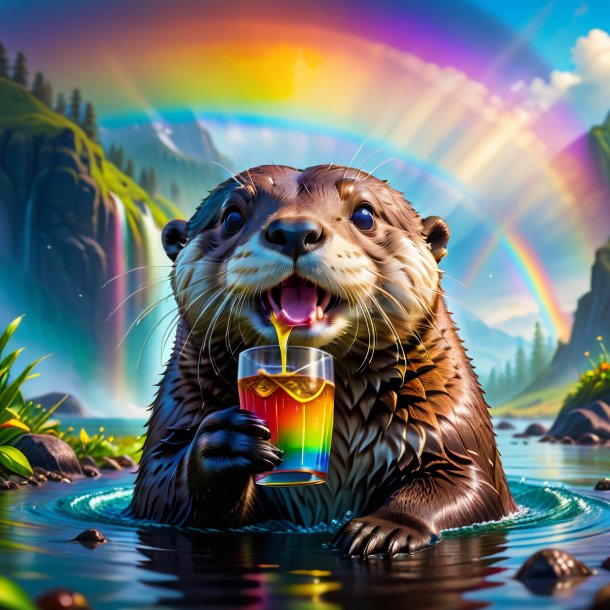 Photo d'une boisson d'une loutre sur l'arc-en-ciel