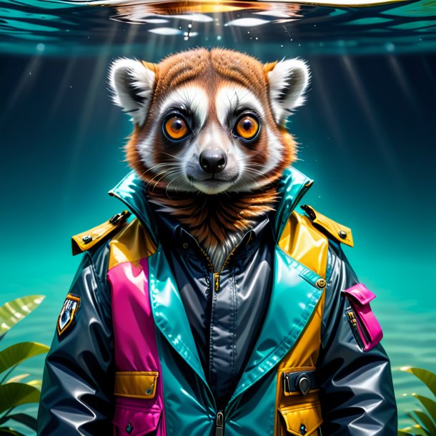 Ilustración de un lémur en una chaqueta en el agua