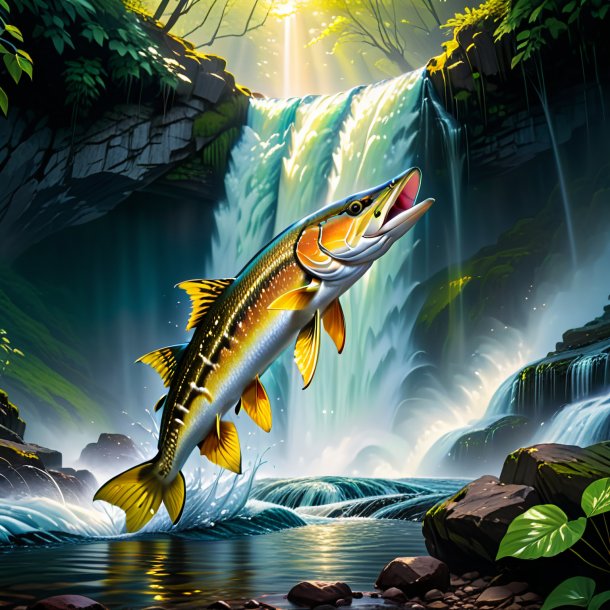 Picture of a pike in a belt in the waterfall