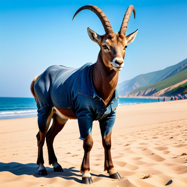 Photo of a ibex in a jeans on the beach