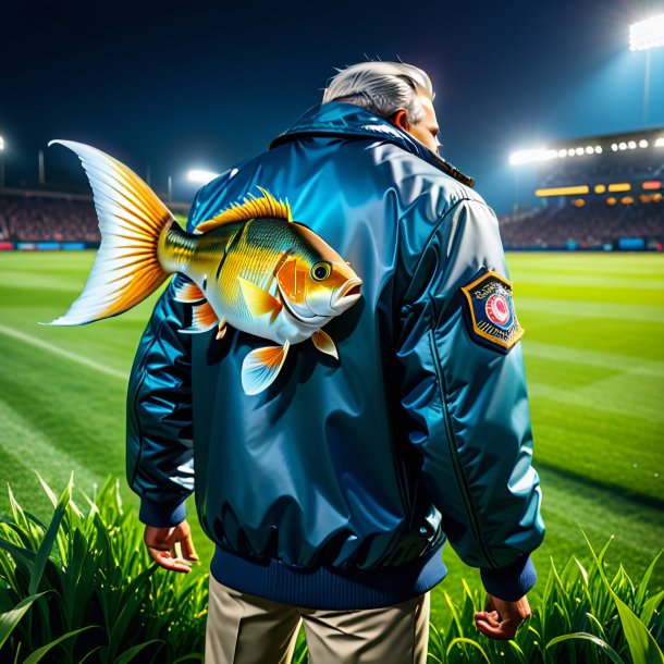 Pic of a fish in a jacket on the field