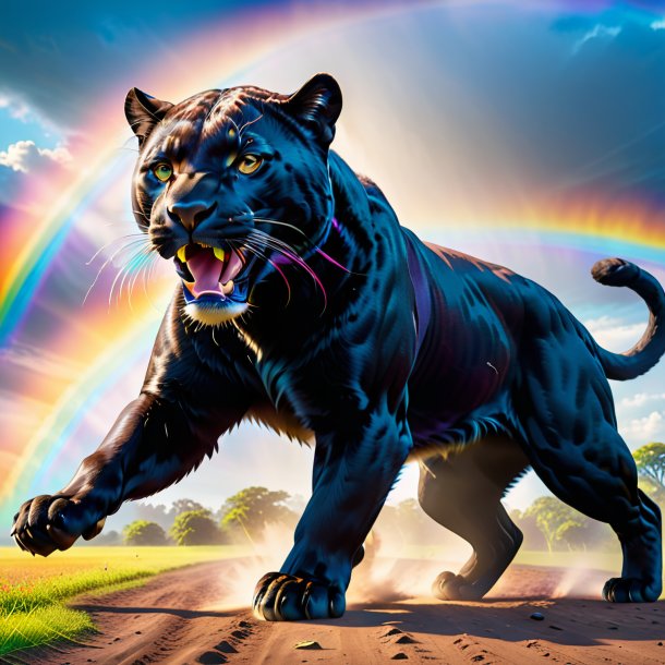 Image of a dancing of a panther on the rainbow