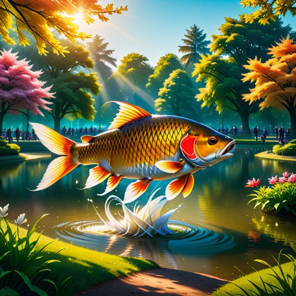 Image of a dancing of a carp in the park