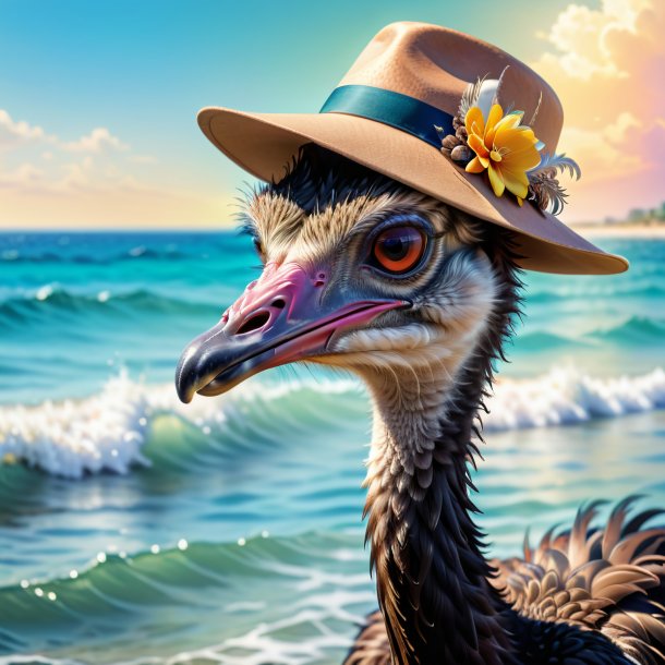 Picture of a ostrich in a hat in the sea