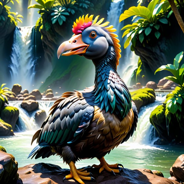 Picture of a playing of a dodo in the waterfall