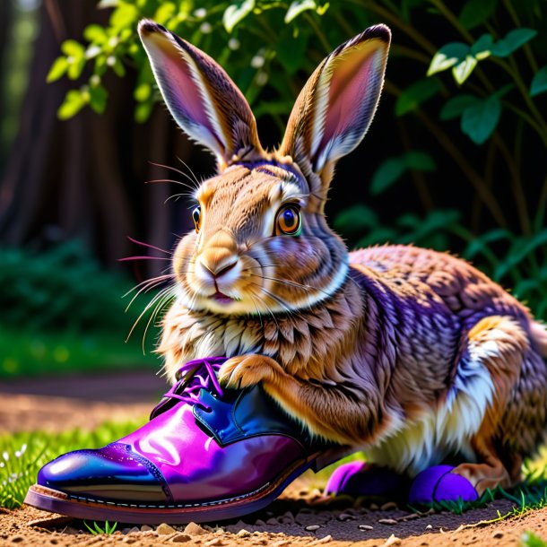 Foto de una liebre en zapatos morados