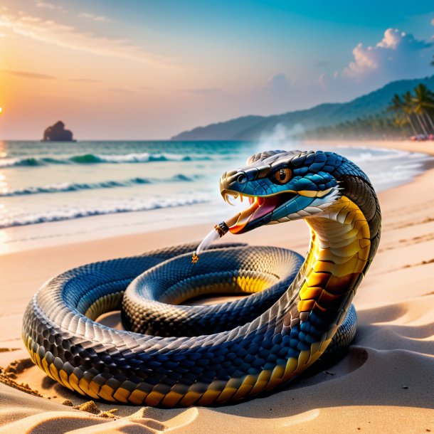 De um fumo de uma cobra na praia