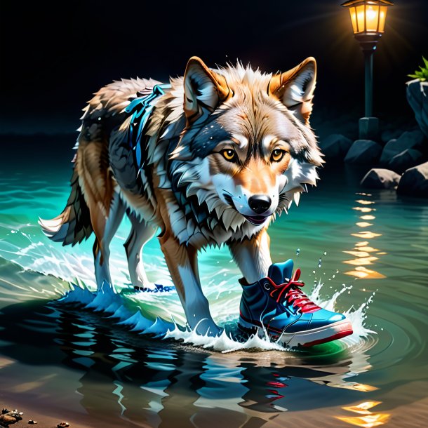 Pic of a wolf in a shoes in the water