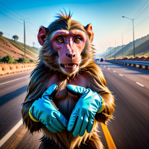 Image d'un babouin dans un gants sur l'autoroute