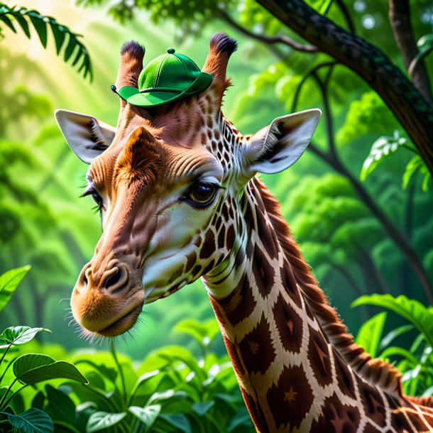 Photo d'une girafe dans une casquette verte