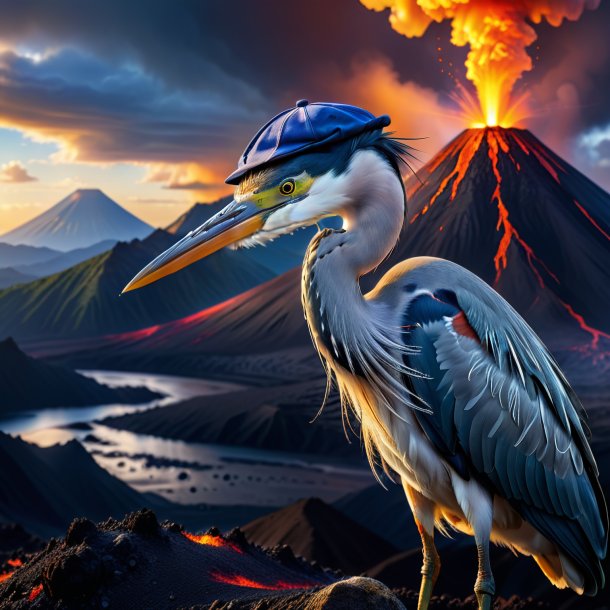 Photo of a heron in a cap in the volcano