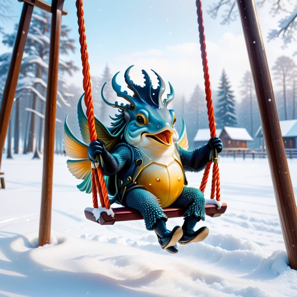 Pic of a swinging on a swing of a cuttlefish in the snow