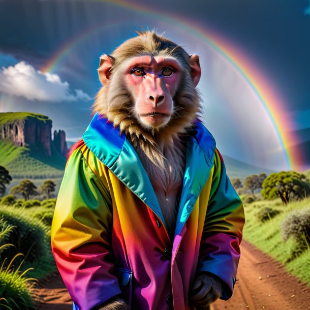 Pic of a baboon in a coat on the rainbow