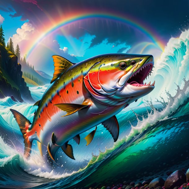 Picture of a angry of a salmon on the rainbow