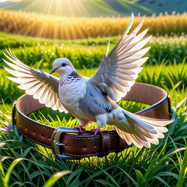 Pic of a dove in a belt in the meadow