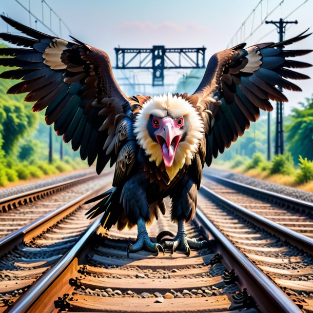 Foto de um choro de um abutre nos trilhos ferroviários