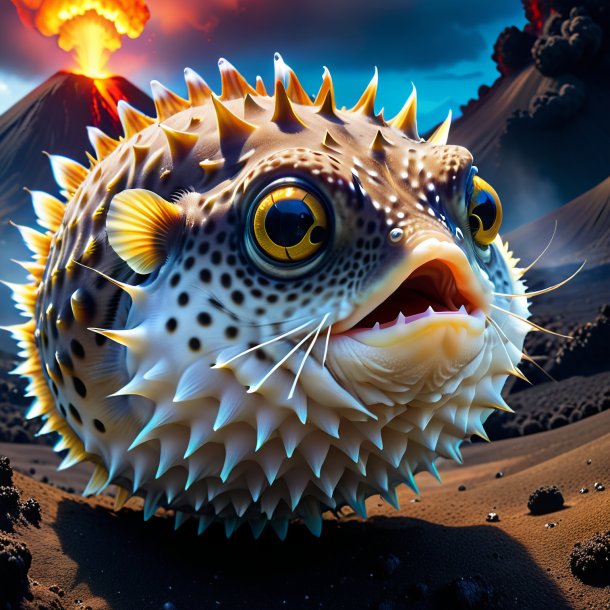 Picture of a drinking of a pufferfish in the volcano