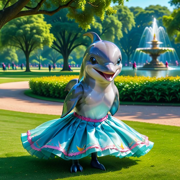 Image of a dolphin in a skirt in the park