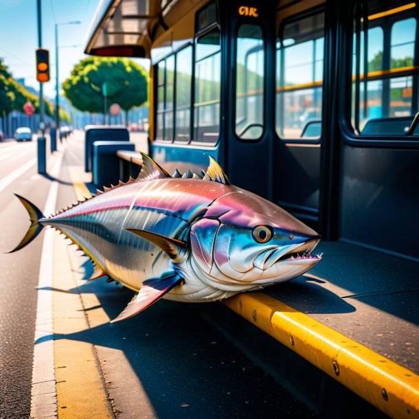 Foto de um descanso de um atum na parada de ônibus