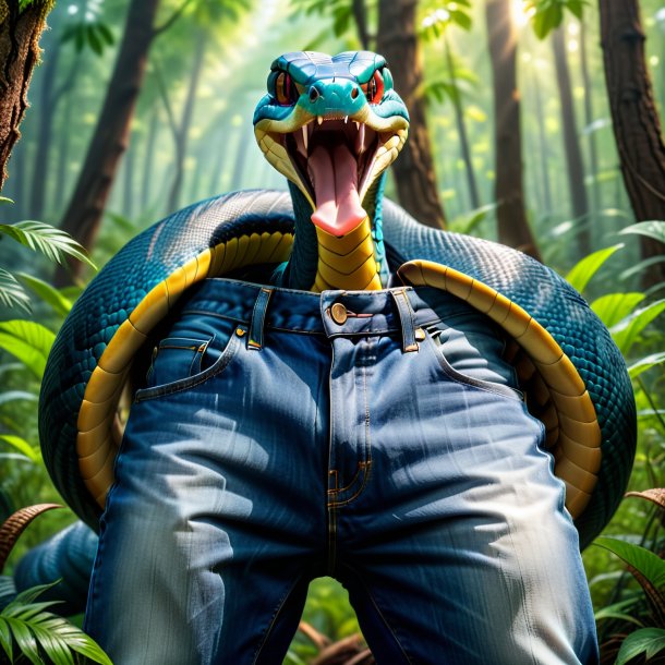 Photo of a cobra in a jeans in the forest